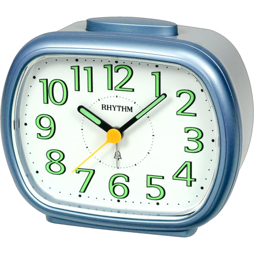 Rhythm (Japan) Blue Plastic Square Silent Silky Move, Quartz Movement, Pearl Printing Pial with Alarm Blue Case/Plastic Case Analogue 13x11x7cms